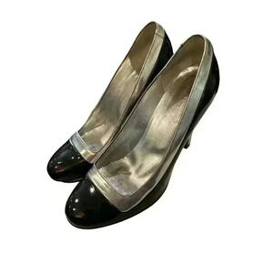 - Versace Platform Leather Pumps in Black and Silver,  Size 37 1/2, Pre-Ow…